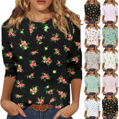 3/4 Sleeve Shirts For Women Print Graphic Tees Blouses Casual Plus Size Basic Tops Pullover