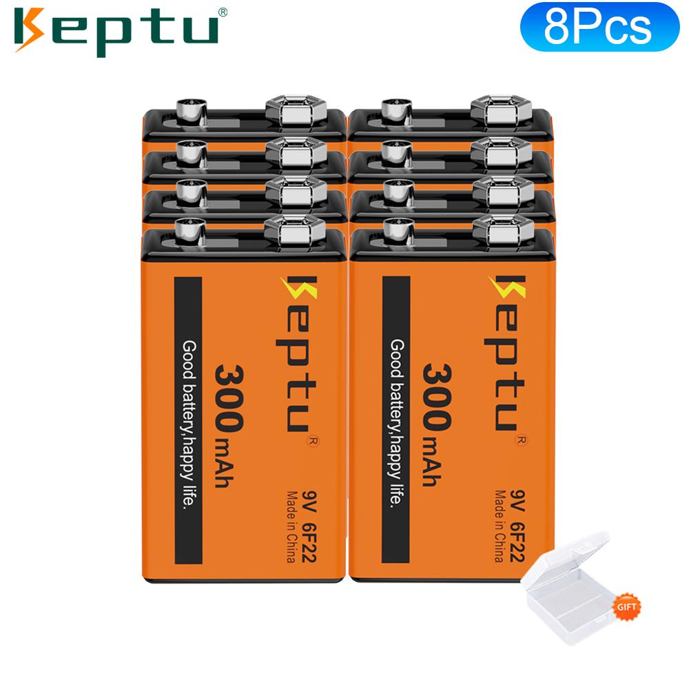 KEPTU 9V 300mAh Long-lasting Rechargeable Batteries for Wireless Microphones, Guitars, and Smoke Alarms
