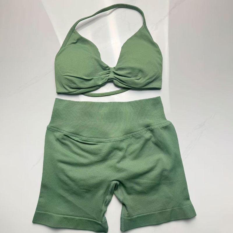 Women's Halter Neck Sports Bra and Shorts Set - Yoga Fitness One-Strap Design