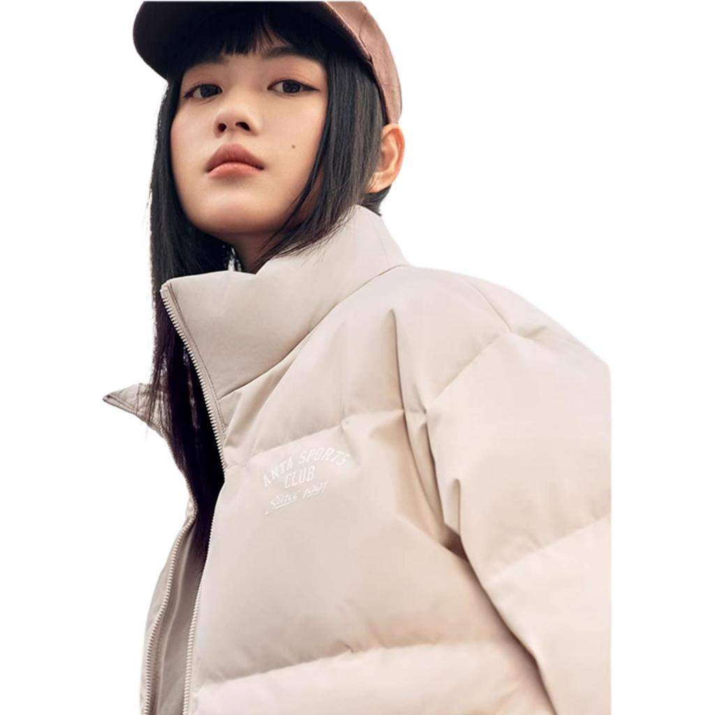 Anta Comfortable Breathable Loose Fit Down Jacket With Letter Zipper Stand Collar Women Outerwear Pink 162448905N-2