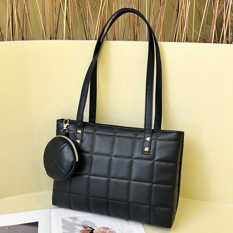 Women's 2025 Quilted Shoulder Bag Set - Trendy Korean Style, Large Capacity Handbag