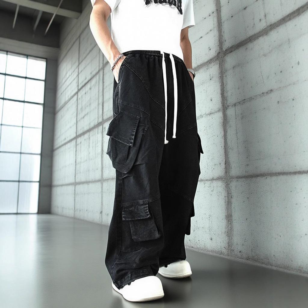 Street Overalls Men's Hip-hop Jeans Straight-leg Pants High Street Autumn and Winter Retro Wide-leg Pants
