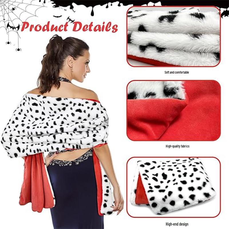 Cruella Dalmatian Costume Set: Halloween Witch Role Play with Black & White Scarf