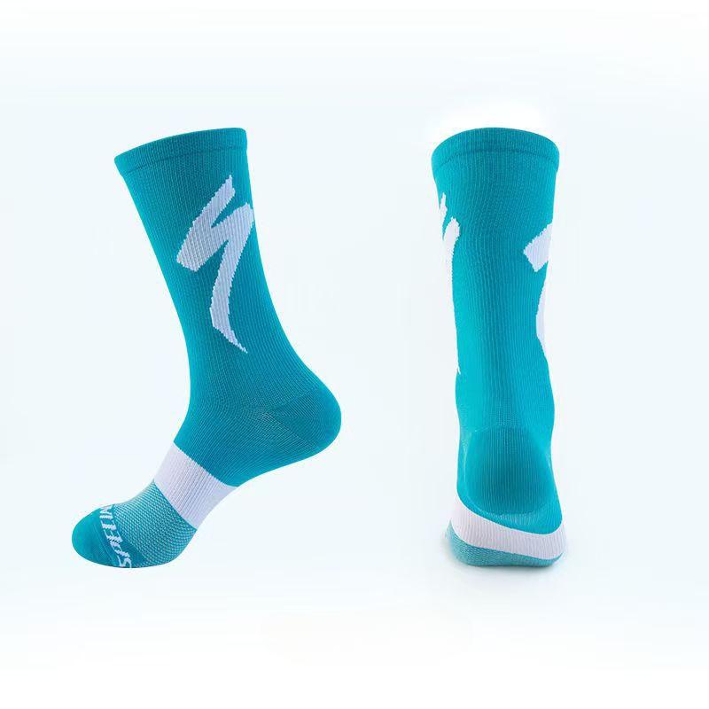 Calzini riscaldati a righe di lusso di alta qualità per uomo, da bici, da strada, da competizione, ad asciugatura rapida, da uomo, a tubo medio