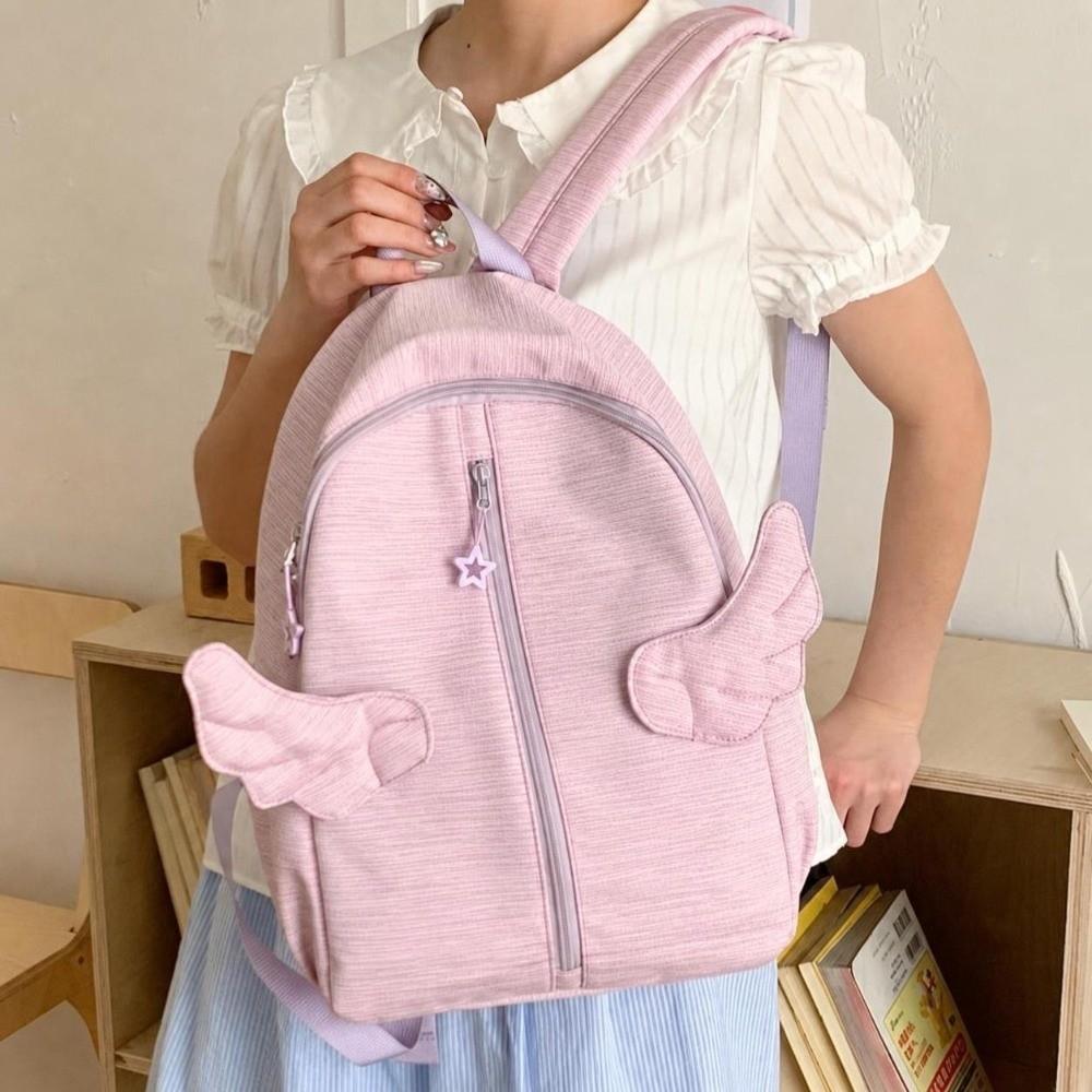 Nylon Angel Wing Backpack Pure Color Waterproof Fabric School Bag Large Capacity Lightweight Travel Backpack for Adults Student