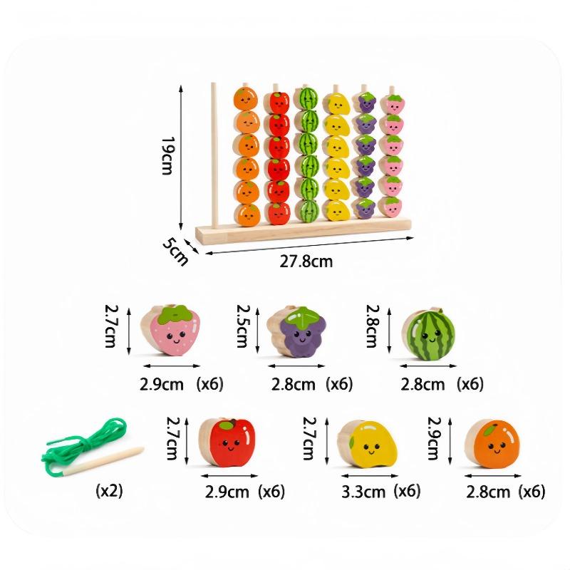 Wooden DIY Toy Cartoon Fruit Stringing Threading Color Shape Matching Puzzle Game Wooden Beads Toy Montessori Education Toy