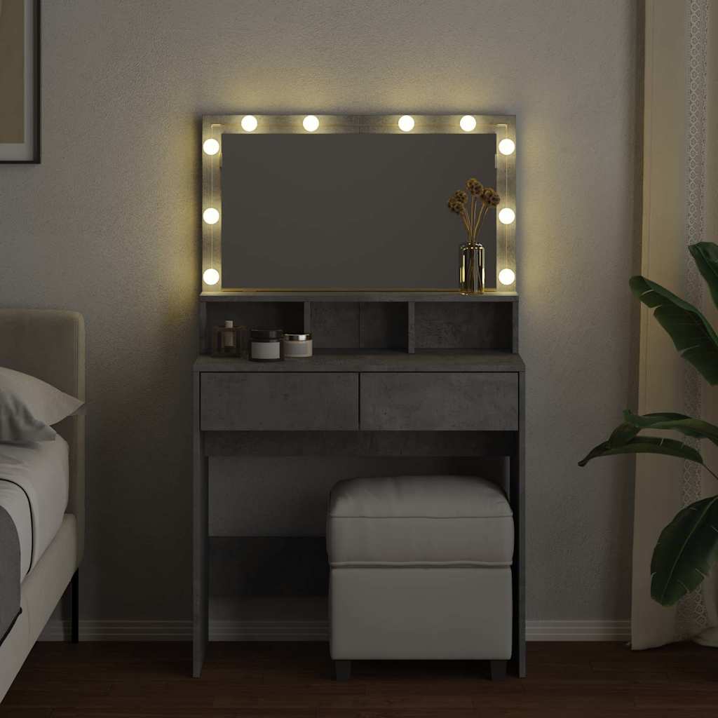 Vidaxl Toaletka Z Oświetleniem Led, Szarość Betonu, 80X41X134,5 Cm
