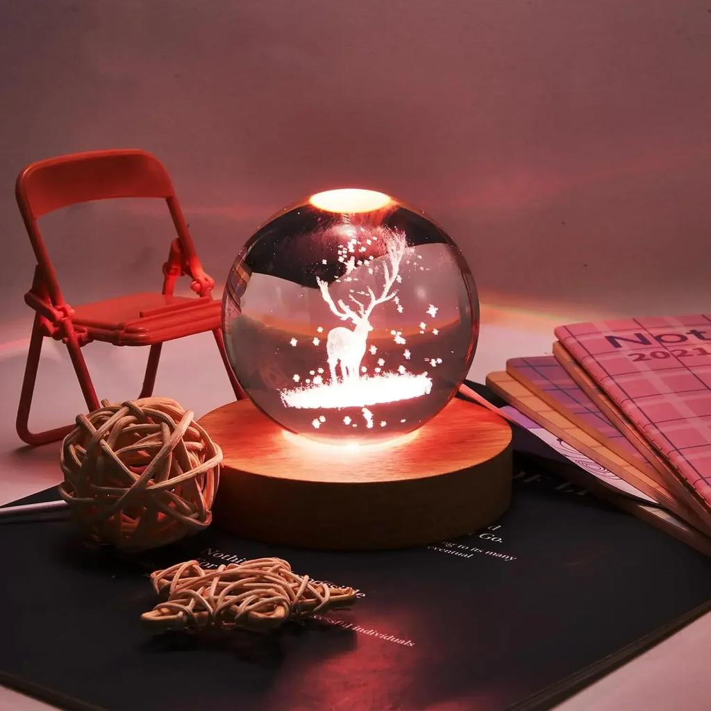 Wooden LED Display Base Light Luminous USB Lamp Holder for Crystal Ball Glass Resin Art Ornament Stand Decor Kids Gifts