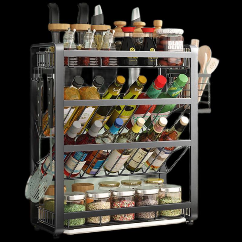 Stainless Steel 4-Tier Kitchen Countertop Storage Rack with Chopstick Holder