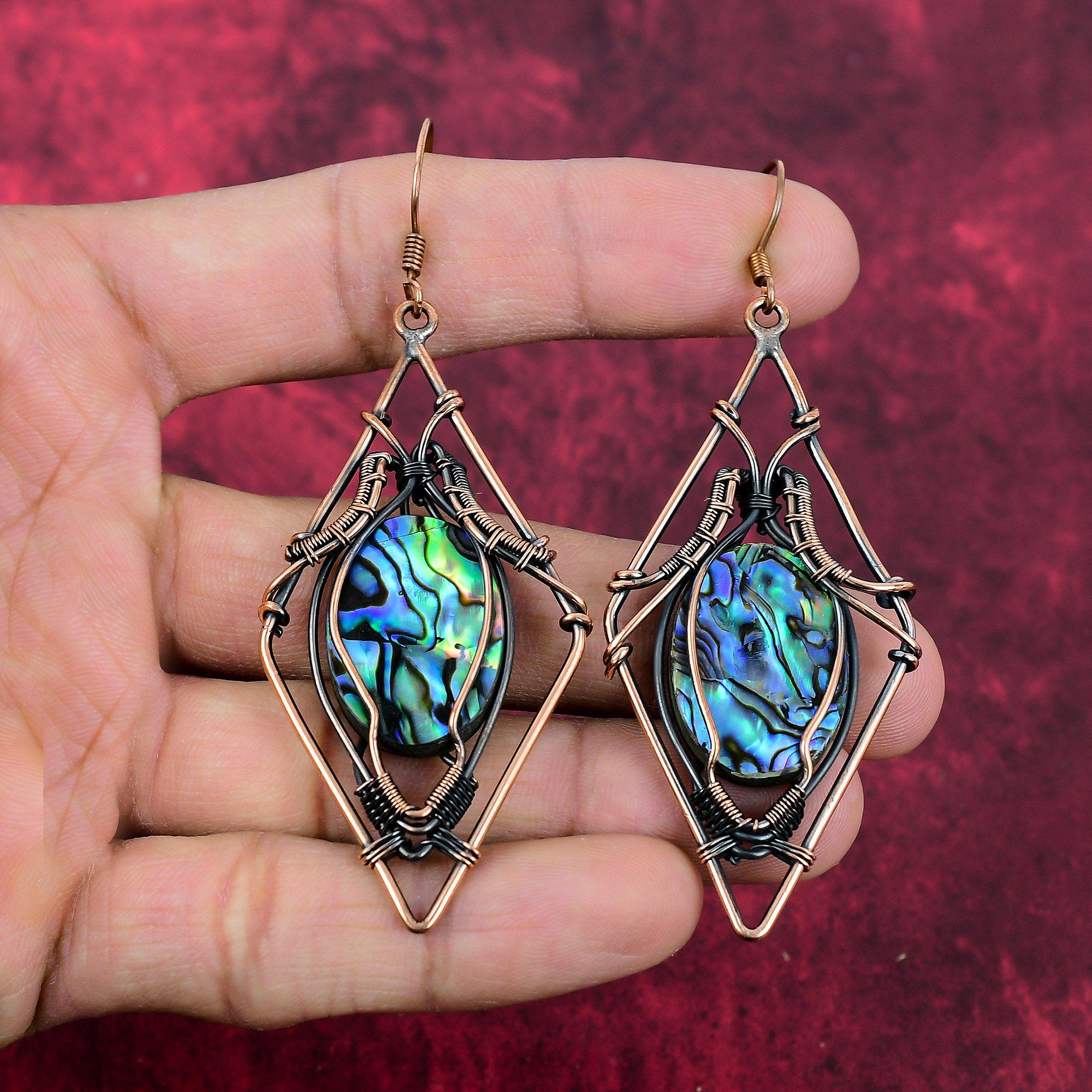

Abalone Shell Earring Copper Wire Wrapped Handmade Earring Copper Jewelry Stylish Earrings Wire Wrapped Gemstone Jewelry Anniversary Gifts