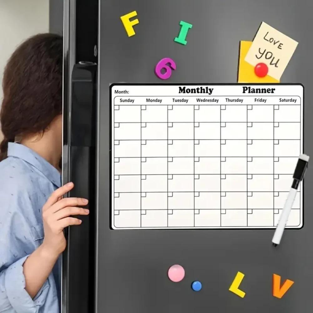 Magnetic Refrigerator Dry Erase Calendar - Monthly Planner Whiteboard, Record Message Board & Memo Pad, Fridge Magnets