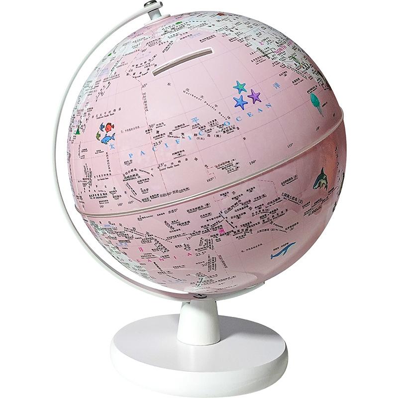 8inch Fairy Pink World Map Rotating Globe PVC Plastic Wooden Geography Education Earth Globe for Home Office Decor