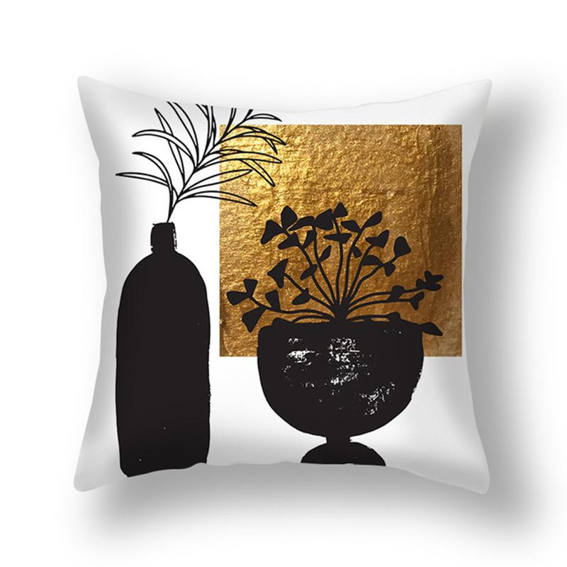 Modern Light Luxury Pillowcase Black Gold Leaf Abstract Plant Sofa Bedside Cushion Cover 45x45cm Car Home Decoration Pillowcase