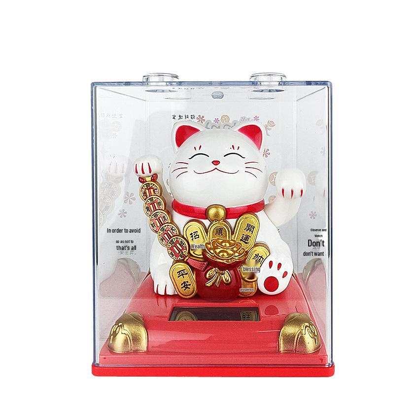 Y Solar Fortune Cat Waving Hand Ornament: Light-Powered Decor for Car, Living Room, or Office Desk