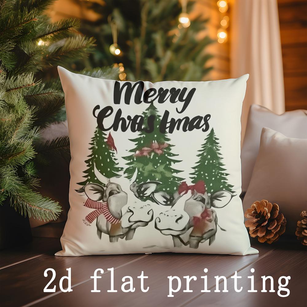 Home Decor Christmas-themed Gnome & Deer Print Pillowcases Pattern Cushion Cover Suitable for Sofa Bedroom Car Pillow Cover