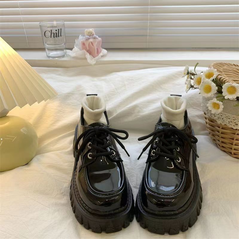 Black Platform Versatile Lace-up Small Leather Shoes Women's 2025 Spring and Summer New Retro British Style Japanese Jk Single Shoes