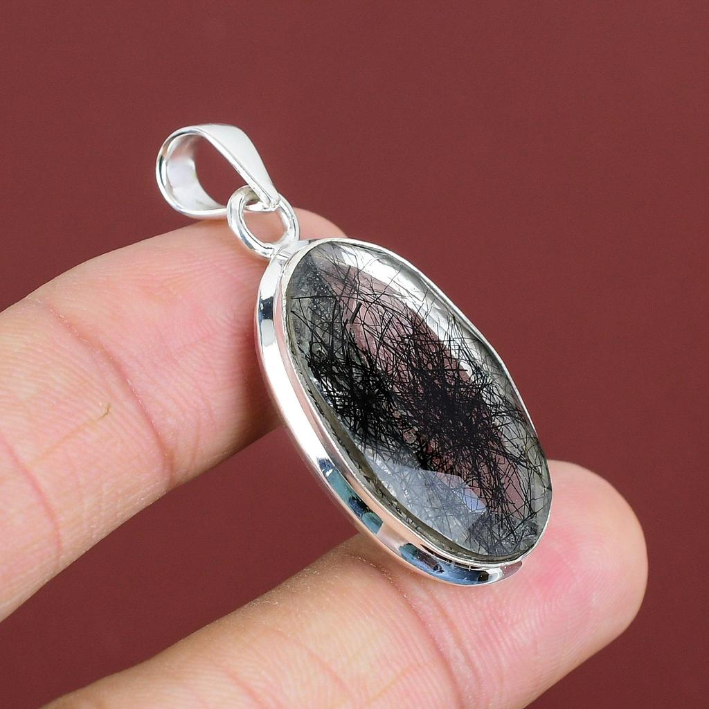 Faceted Black Rutile Pendant Gemstone Jewelry Dainty Pendant 925 Sterling Silver Pendant Handmade Jewelry Birthstone Pendant Gifts For Women