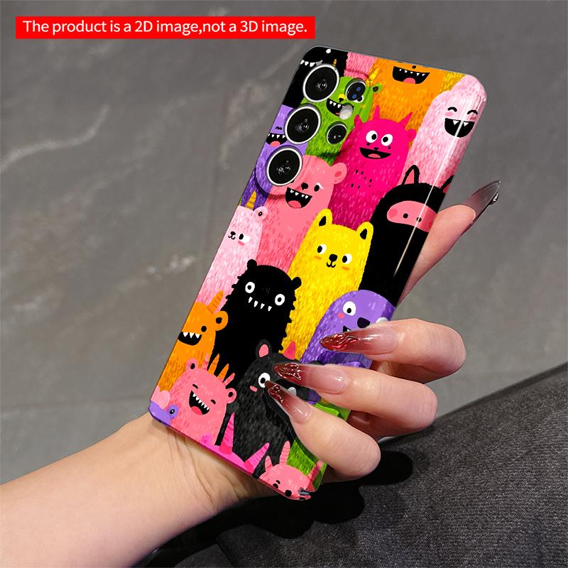 2DFlat Samsung Phone Case Colorful Monster Friends Phone Case Applicable To Galaxy S22 S23 S24 S25ULTRA S26 A12 A13 A14 A15 A16