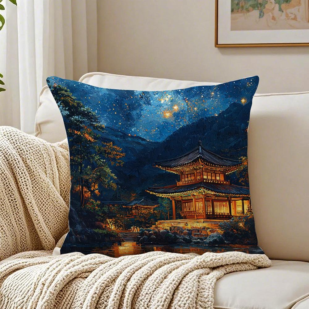 Culture Style Buddhist Temple Cushion Cover Pillowcase Antidustmite Living Room Sofa Decor Cushion Room