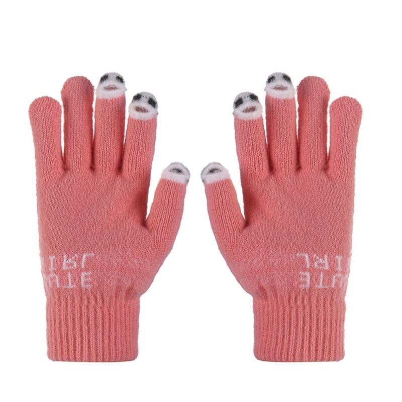 Teens Touchable Screen Winter Gloves Jacquard Letter Knit Keep Warm Gloves