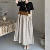 ZANZEA Women Casual Round Neck Short Sleeve Stripe Splice Loose Dress
