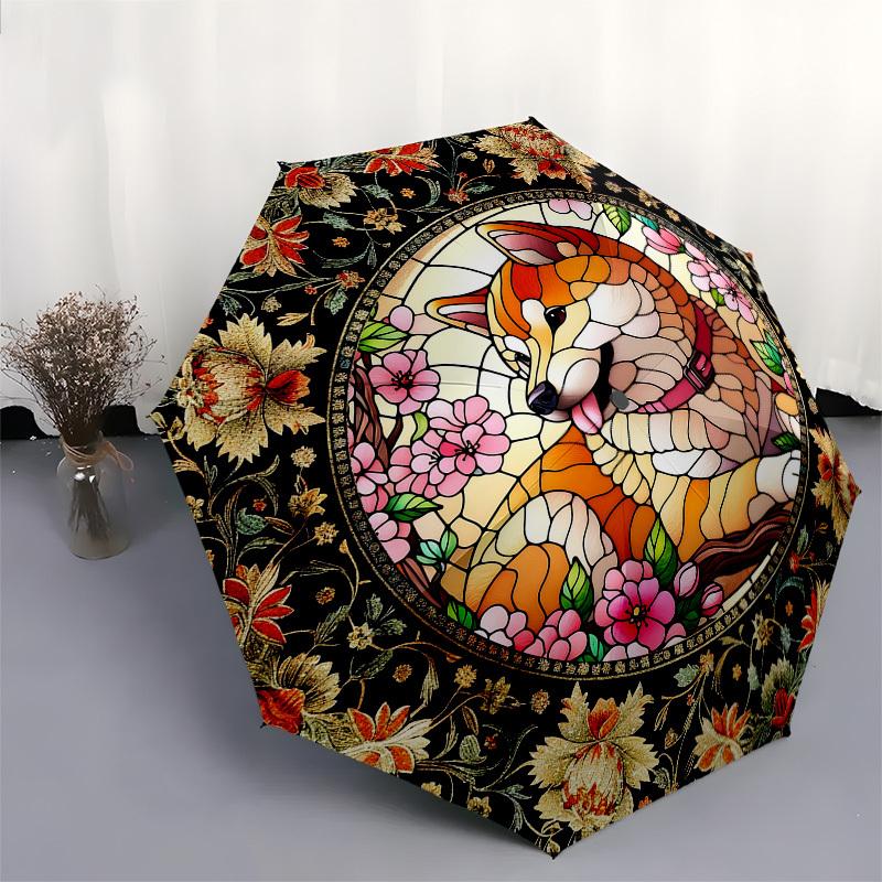 Color Retro DogThemed Automatic Opening and Closing Umbrella - 8 Ribs, Suitable for Leisure and Going Out, Outdoor Accessory, Gothic Style,
