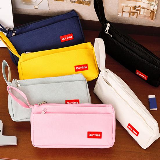 Canvas Pencil Case for Students Large Capacity Double-Layer Pen Bag Waterproof Portable Stationery Organizer for School Office