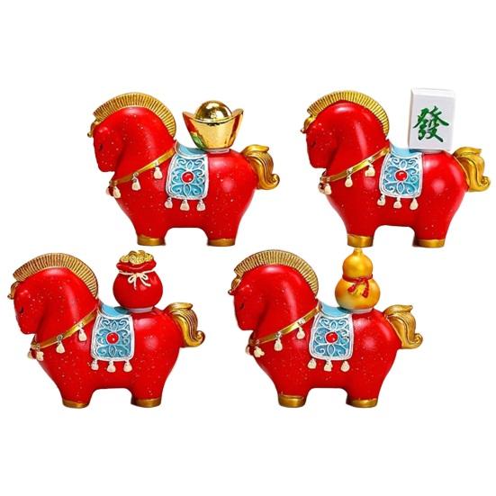 1/4Pcs Cartoon Horse Statue Rotatable Golden Ingot Gourd Money Bag Lucky Pony Figurine Home Office Desktop Feng Shui Decoration Ornament