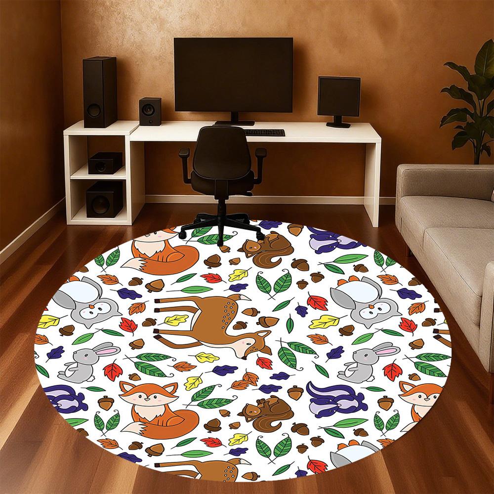 1pc forest animals Round Chair mat Area Rug - Non-Slip, Floor Mat for Office, Bedroom, and Indoor Decor -1002181