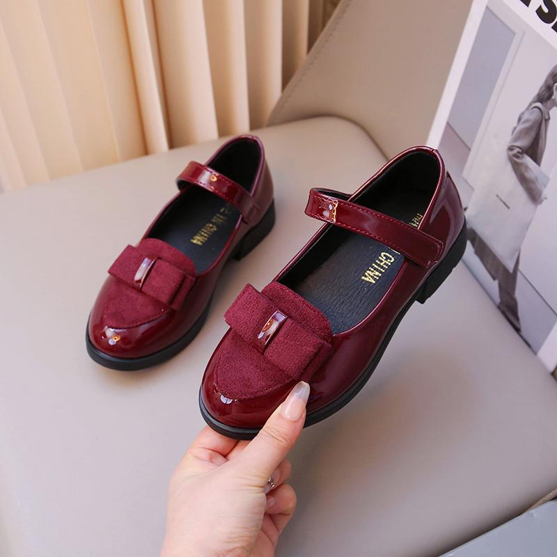 Girl's Leather Shoes Princess Dress Shoes for Kids Big Girls Casual Student Flats Spring/Autumn New Style Sweet with Bowtie