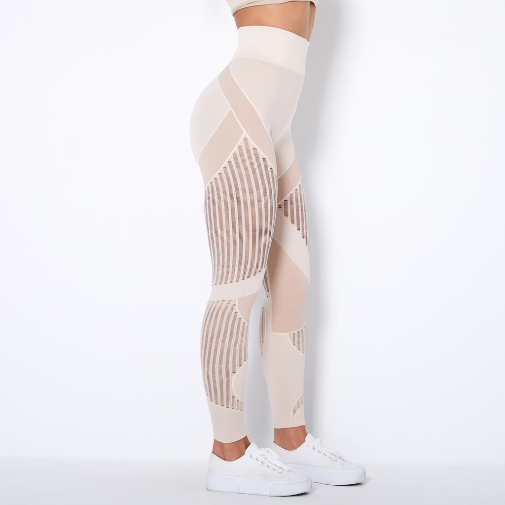Leggings da allenamento a vita alta, con pannelli in rete, effetto push-up sui glutei, elasticizzati, modellanti per il corpo – pantaloni da yoga senza cuciture