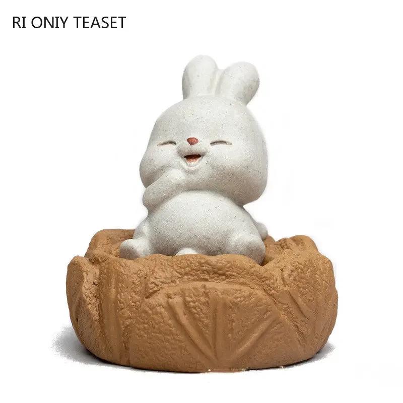 Chinese Yixing Purple Clay Tea Pet Lucky Rabbit Cabbage Model Ornaments Handmade Sculpture Tea Figurine Craft Tea Set Decoration