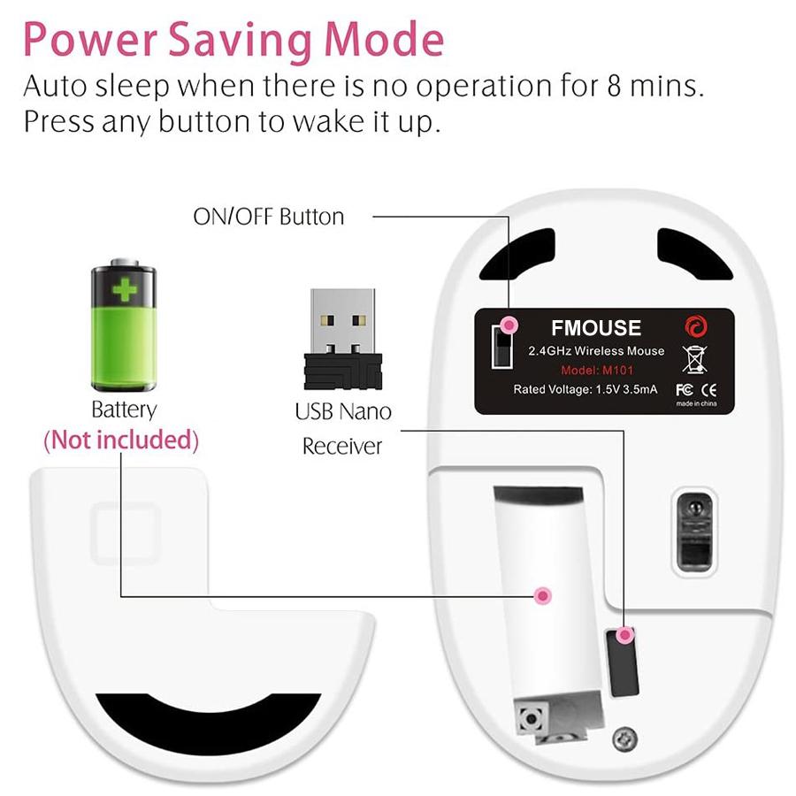 Original M101 Wireless Mouse 2.4G Cute Silent Optical Cartoon Computer Mice With USB Receiver 1600DPI for Laptop Gift