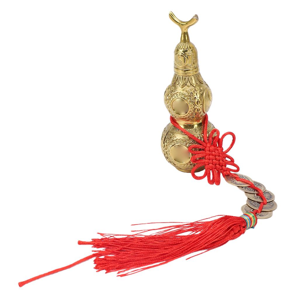 Mosazná tykev Feng Shui Ornament Ručně vyrobená Wu Lou Sběratelská s 5 čínskými mincemi pro bohatství zdraví štěstí Domov Kancelář