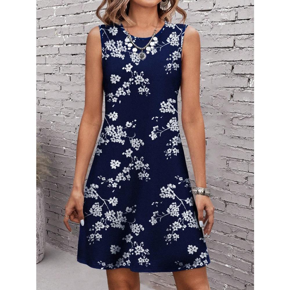 3XL Большой Размер Женская Одежда Цветочные Уличные Мини-Платья Летние Без Рукавов 3D Печать Женское Повседневное Платье S
