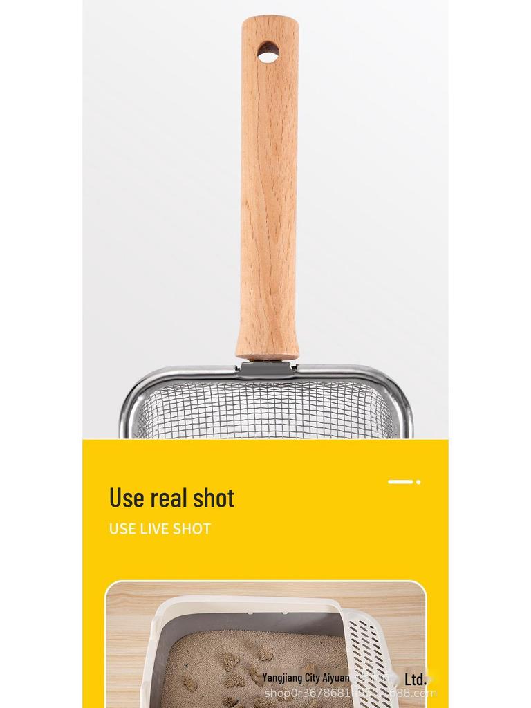 Wooden Handle Stainless Steel Cat Litter Scoop with Large Holes - Ideal for Tofu Litter and Reptile Sand