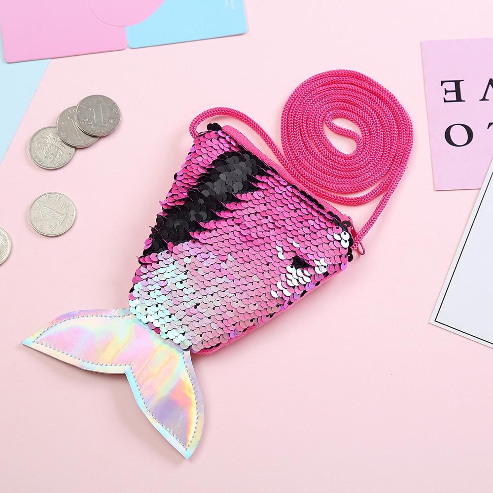

Girls Sequin Mermaid Tail Shoulder Bag Zipper Messenger Bag Coin Purse Crossbody Bags Bling Card Holder Wallet For Kids Gifts горячий розовый