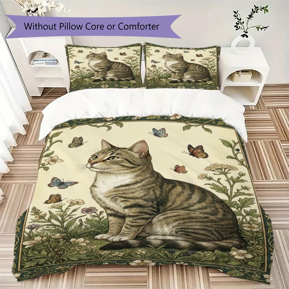 Set Copripiumino con Motivo Gatto Retrò Federa Decorazione per la Casa Regalo di Compleanno (1 * copripiumino + 2 * federe senza imbottitura)8