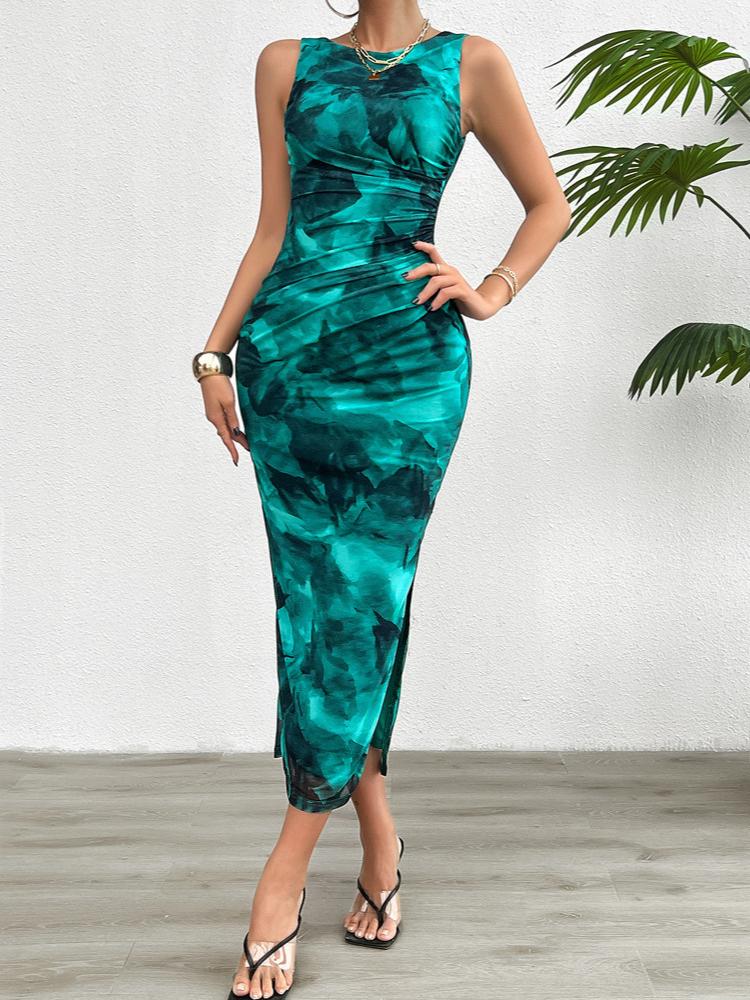 Summer Women's Sleeveless Dress Fashionable Tie Dye Long Dress Female A-line Slim Fit Dress