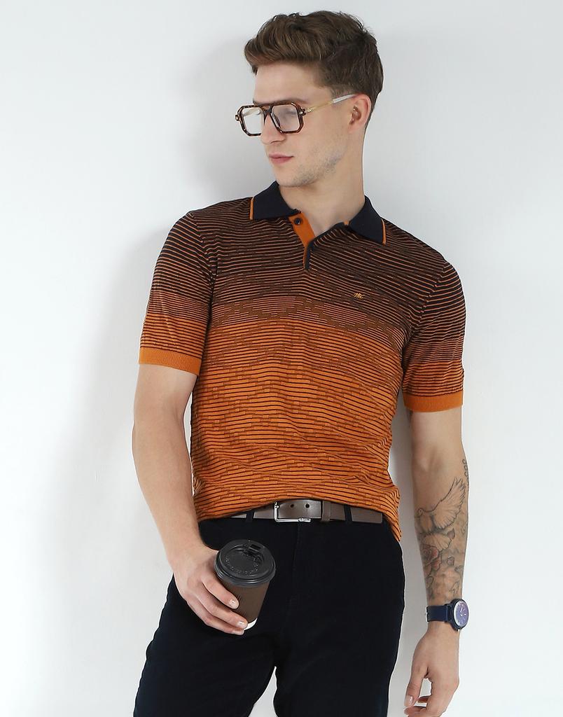 MONTE CARLO Men's Regular Fit Self Designed Half Sleeve Polo T-Shirt
