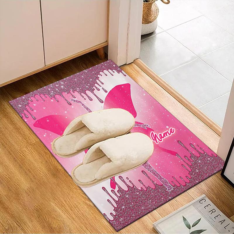 1PC Custom Name Pink Glitter Fairy Theme Floor Mat Ideal for Living Room, Game Rooms, Office, Bedroom Floor Mat Playful Design