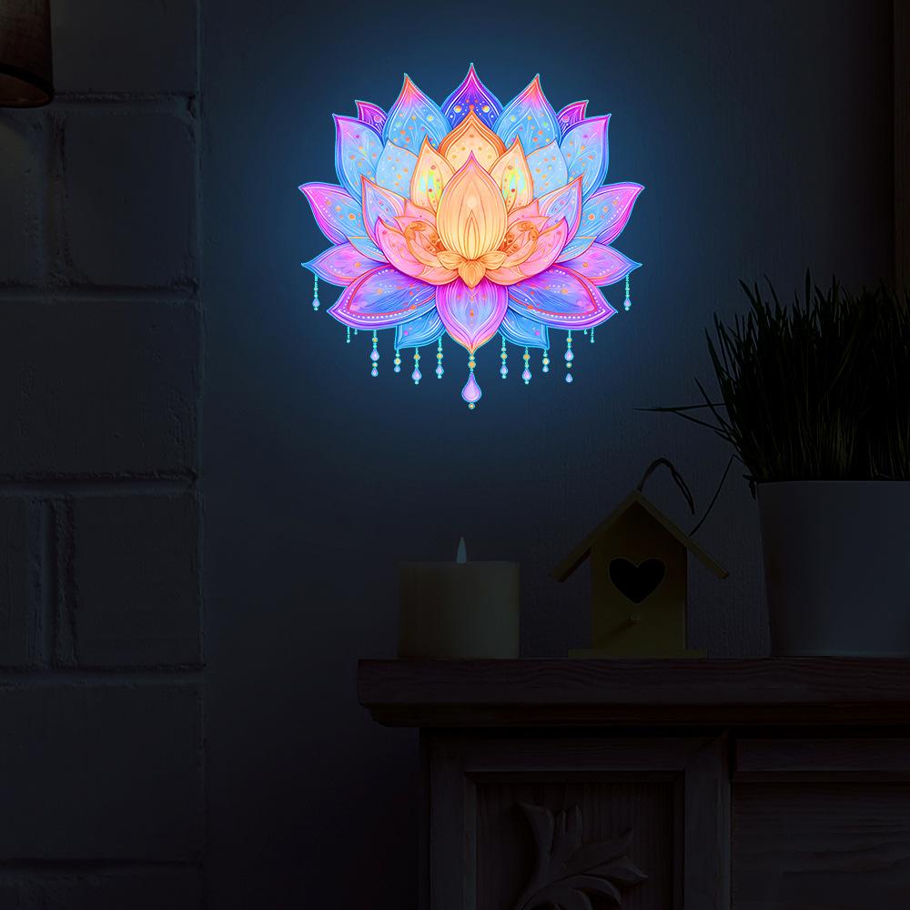 Nachtleuchtfarben Die blühende Lotusblume im Wohnzimmer, Esszimmer, Heimdekoration, Hintergrundwand, Wandaufkleber