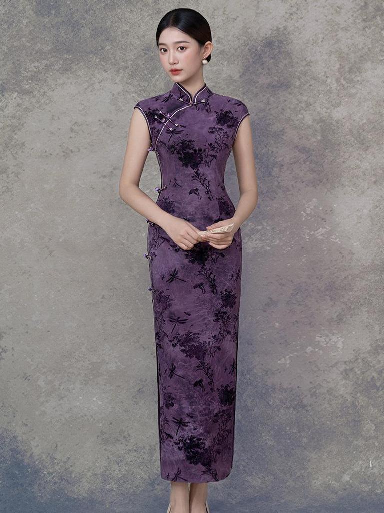 Purple Sleeveless Retro Qipao: Modern Chinese-Inspired 2025 Dress for Women