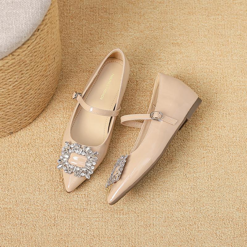 

W1183-3 туфли Мэри Джейн с квадратной пряжкой из стразов, с мелким вырезом, 2025 новинка, туфли-лодочки для работы с ремешком 40