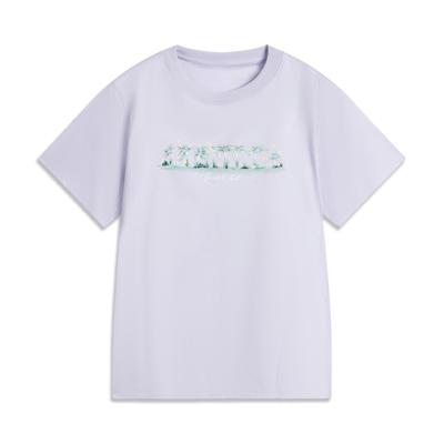 Li Ning Sports Trend Series Casual Simple Solid Color Round Neck Pullover Short Sleeve T-Shirt Women T-Shirt Purple AHSV198-5