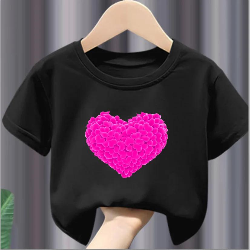 Children Short Sleeve Tops Funny Heart Shaped Design Tshirt Girls Spring Party Dresses Kid Lovely Tees Girl Clothes
