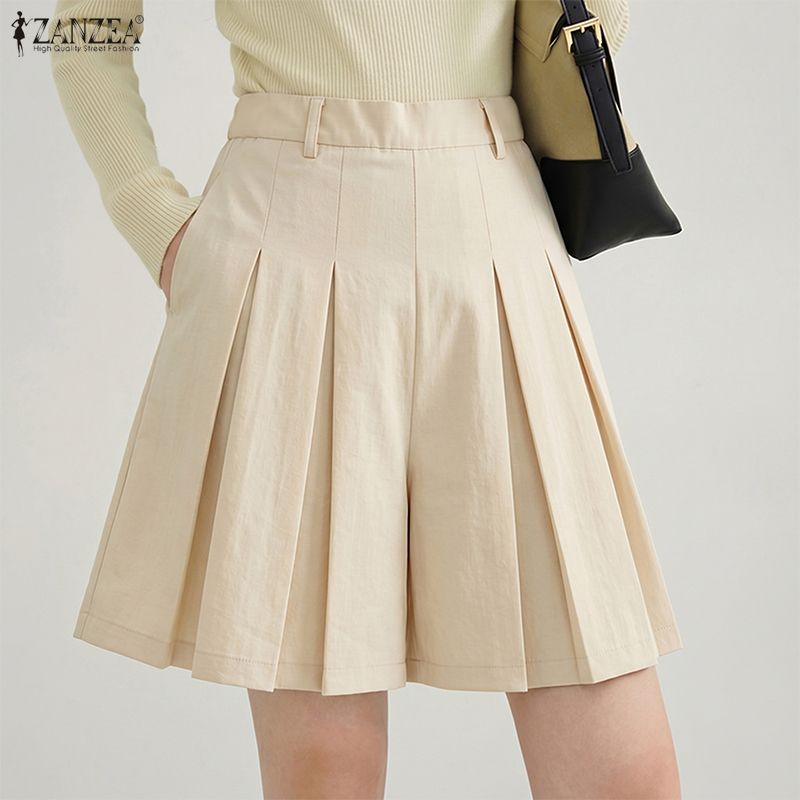 ZANZEA Women Casual Elastic Waist Solid Color Loose Shorts