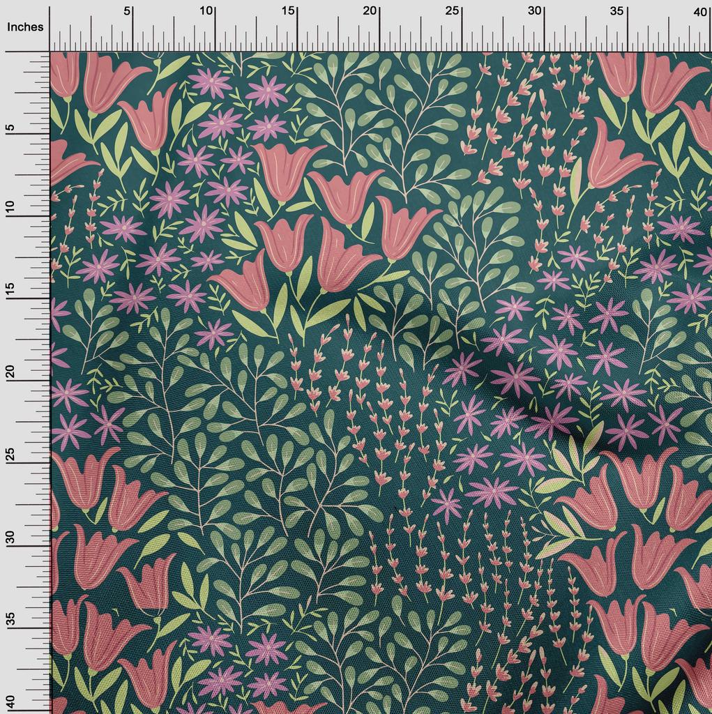 oneOone Cotton Flex Dark Teal Green Fabric Leaves & Floral Quilting Supplies Print Sewing Fabric By The Yard 40 Inch