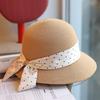 Polka Dot Bow Straw Hat Female Sweet Travel Versatile Sun Protection Show Face Small Fisherman Basin Hat Spring and Summer