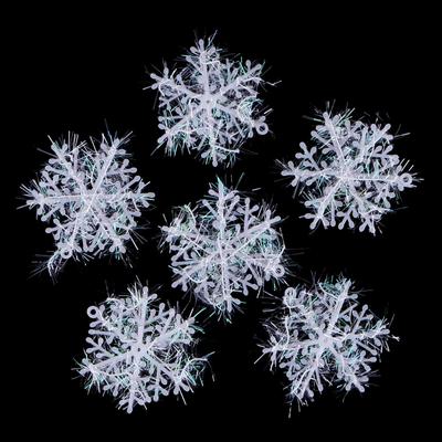 Weihnachtsschmuck mit Schneeflocken, 6 Stück/Set, zum Aufhängen, weißer Glitzer, Bastelbedarf für Wickler, für drinnen und draußen, Garten, Hofdekoration